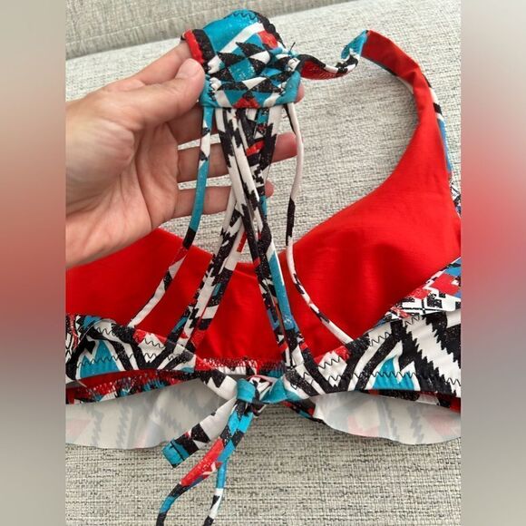 Becca by Rebecca Virtue Women's Aztec Flounce Strappy Cross Back Top Multi - Picture 14 of 16